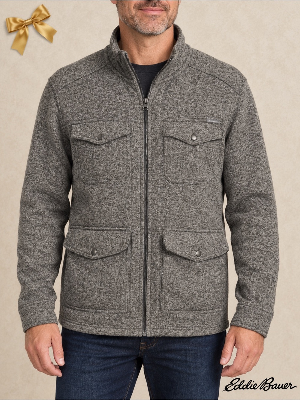 Eddie Bauer Charcoal Knit Full-Zip Sweater